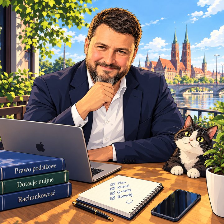 Serhij Stoiniak, Aditus Advisory, przy pracy nad Odrą we Wrocławiu (ilustracja)